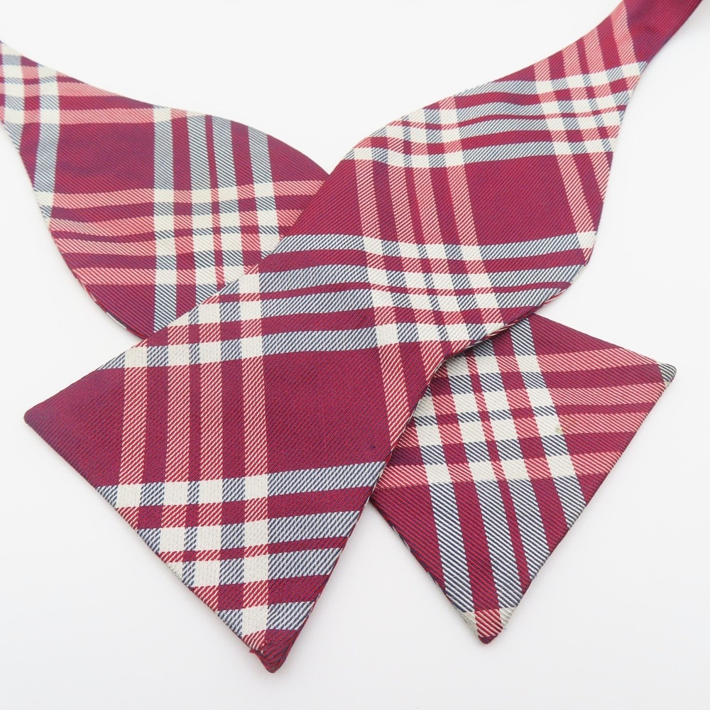 Tommy Hilfiger Bow Tie Red Black White Plaid 2.75" Wide Self Tie Silk